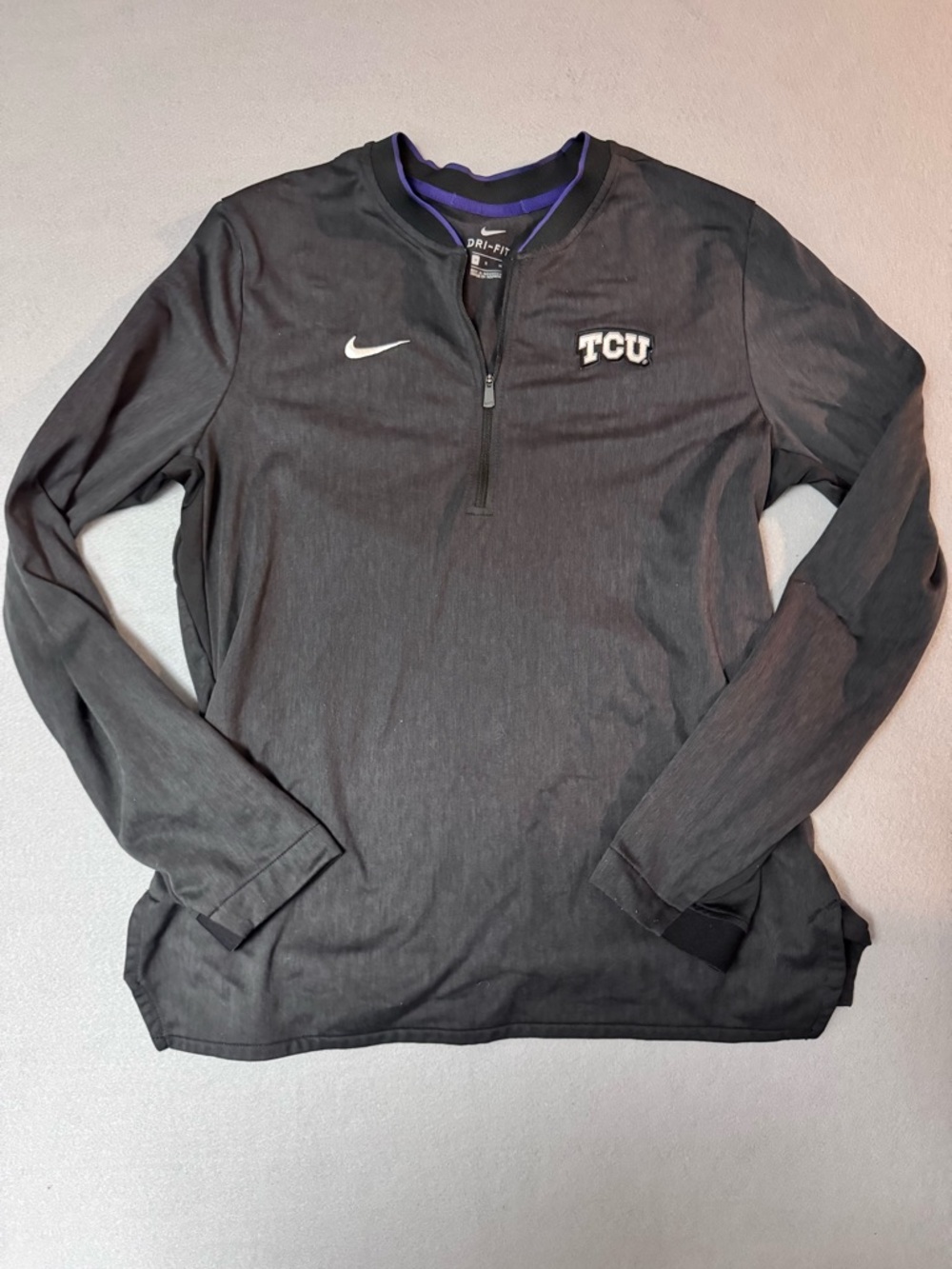 TCU Nike Black Dri-FIT Pullover with Purple Trim